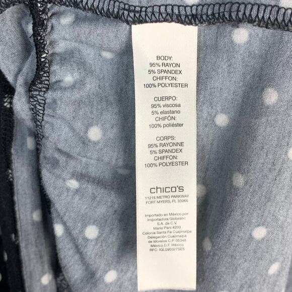 Chico’s Black & White Asymmetrical Ruffled Polka Dot Tunic Top Size 2 L/12 - Picture 4 of 6